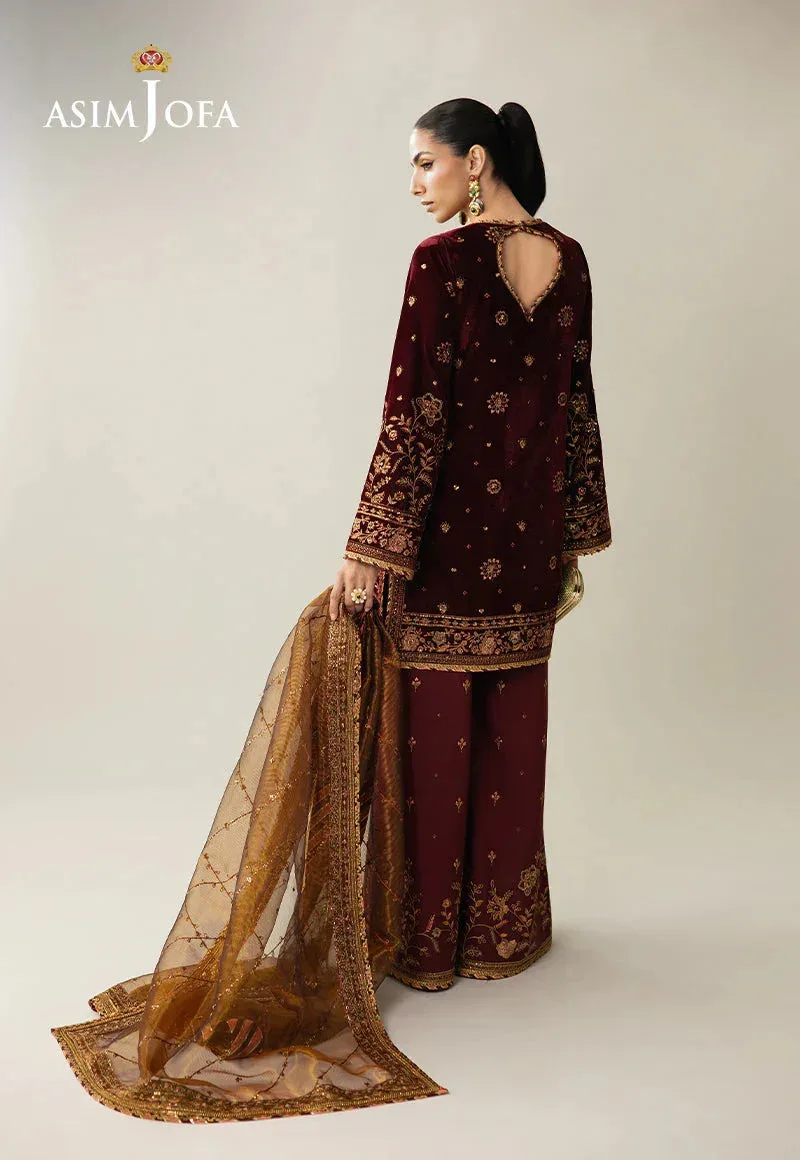 Asim Jofa Makhmal Velvet 25 Maroon Velvet – view 2 – Poshaq
