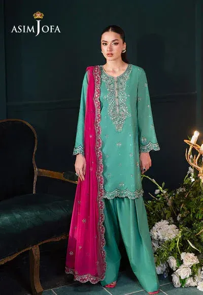 Asim Jofa Lumiere Formals Green Raw Silk – view 1 – Poshaq