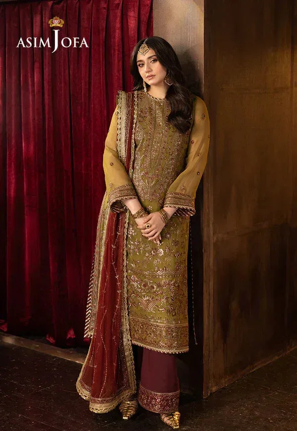 Asim Jofa EMBROIDERED CHIFFON 3 PCS Maroon Organza – view 1 – Poshaq