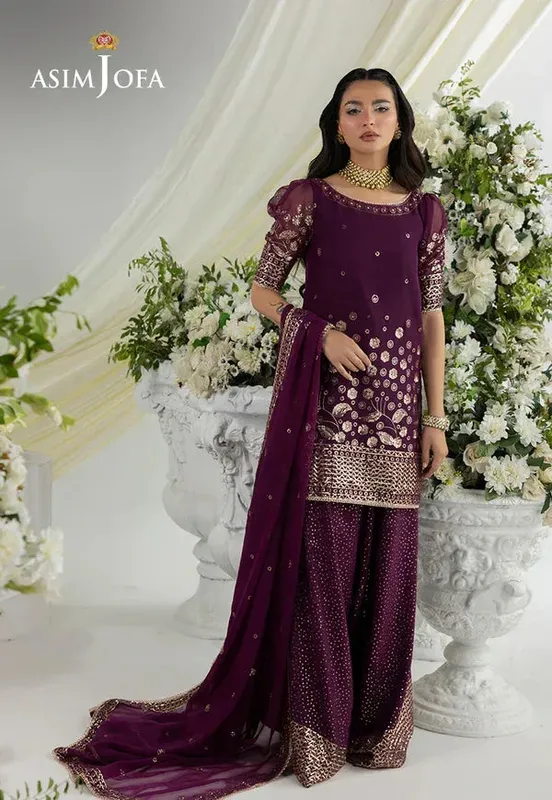 Asim Jofa EMBROIDERED CHIFFON 3 PCS Purple Chiffon – view 1 – Poshaq