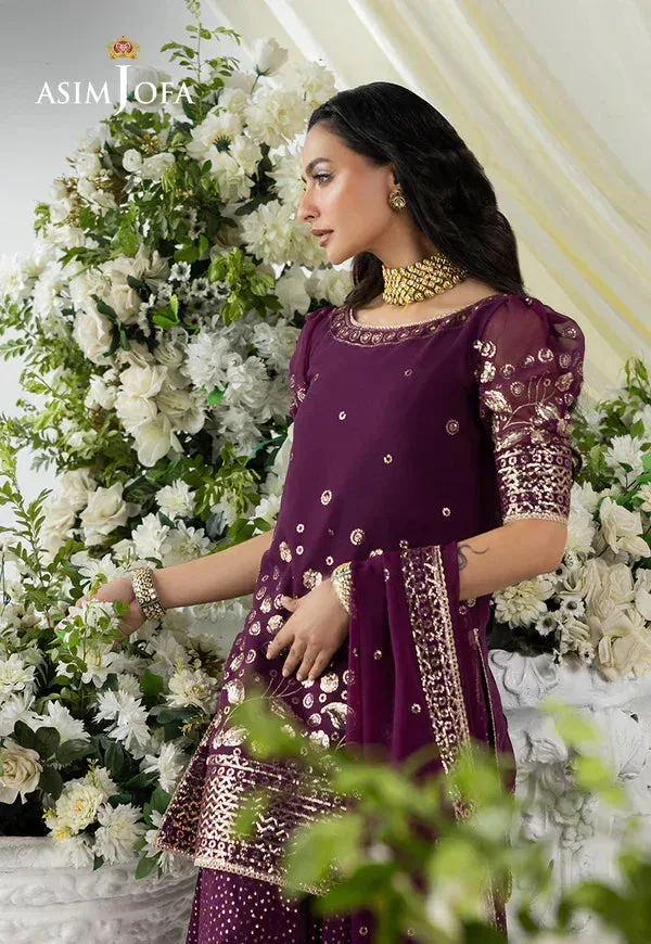 Asim Jofa EMBROIDERED CHIFFON 3 PCS Purple Chiffon – view 4 – Poshaq