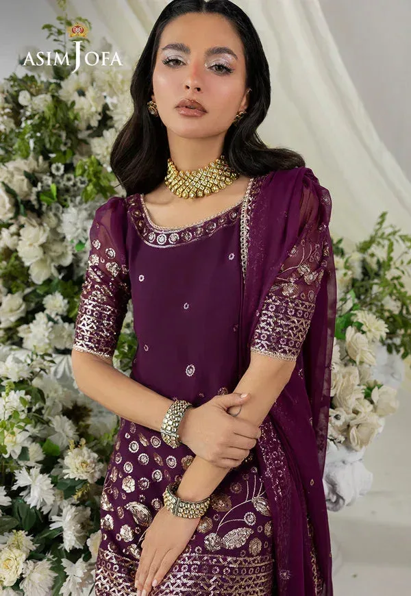 Asim Jofa EMBROIDERED CHIFFON 3 PCS Purple Chiffon – view 5 – Poshaq