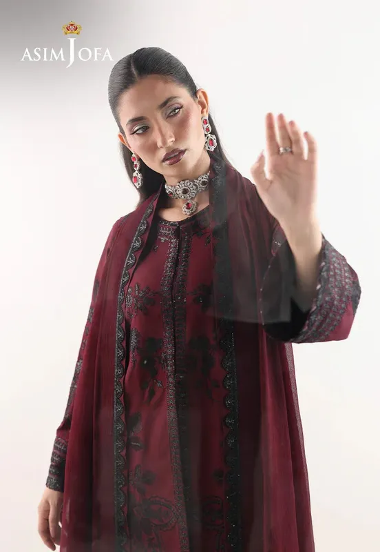Asim Jofa En Vogue Maroon Chiffon – view 1 – Poshaq