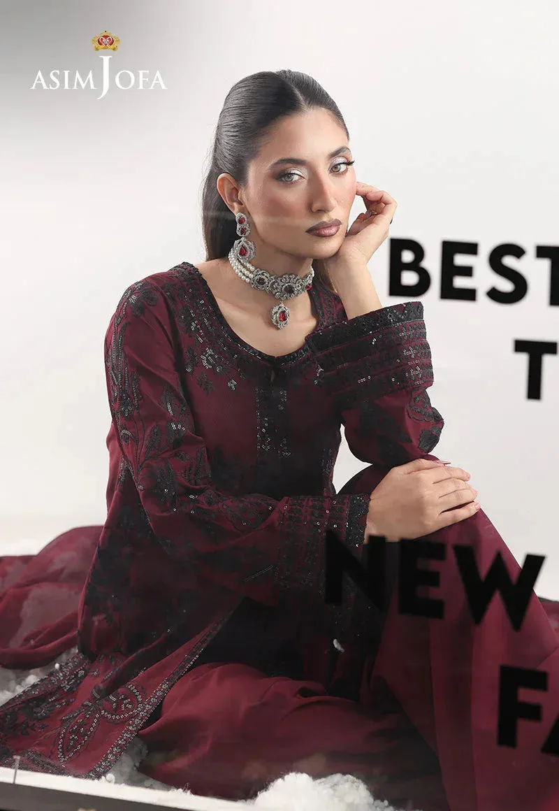 Asim Jofa En Vogue Maroon Chiffon – view 3 – Poshaq
