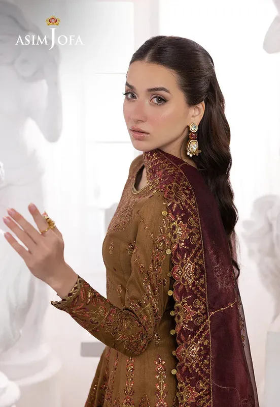 Asim Jofa Izel Luxury Collection Maroon – view 1 – Poshaq
