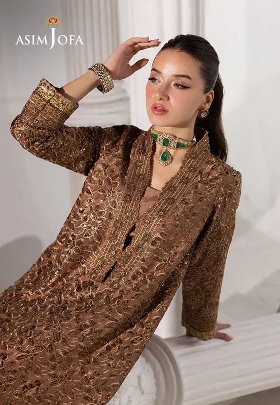 Asim Jofa Izel Luxury Collection Brown Net – view 1 – Poshaq