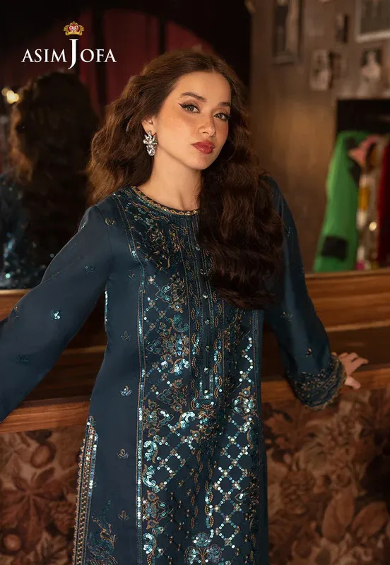 Asim Jofa Festive Opulence Teal – view 1 – Poshaq
