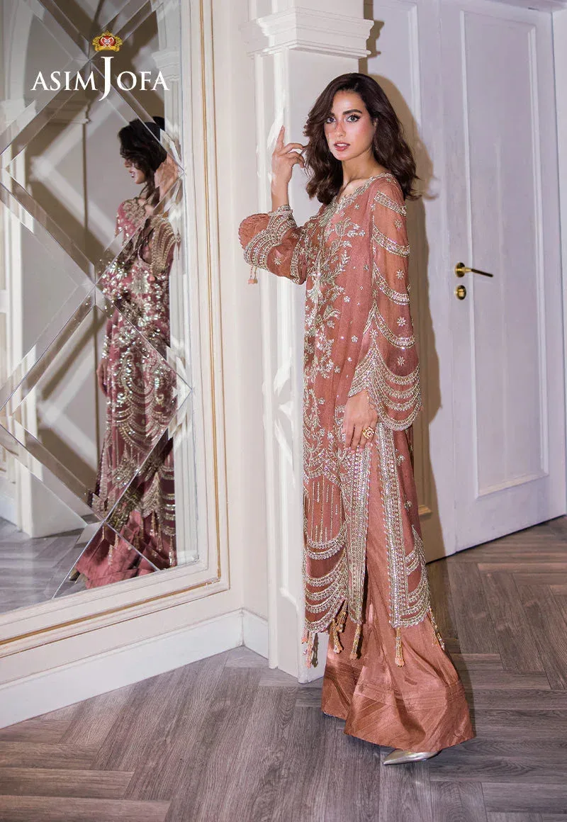 Peach organza and chiffon shirt with silk trouser, subtle gold embroidery – view 2 – Poshaq