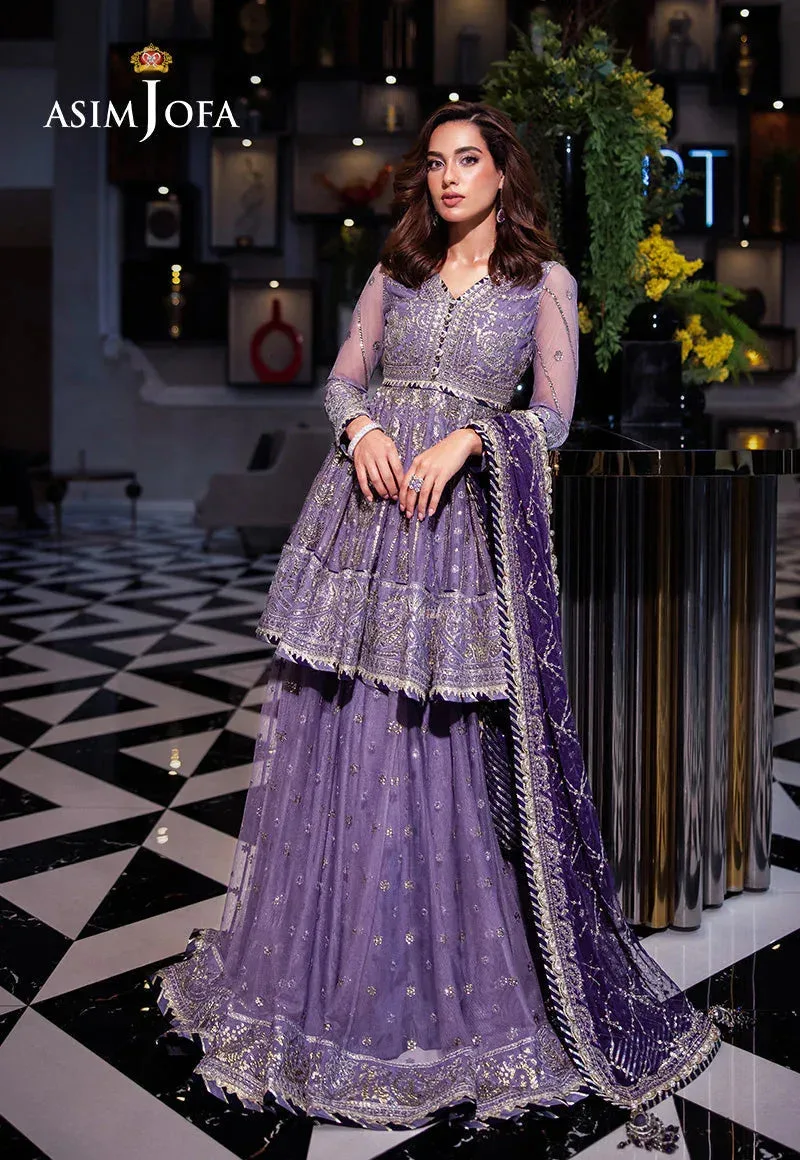 Purple embroidered sharara set with silk shirt and net trousers – view 1 – Poshaq