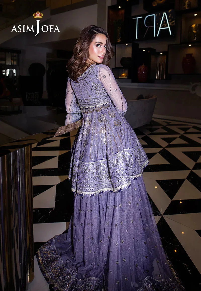 Purple embroidered sharara set with silk shirt and net trousers – view 2 – Poshaq