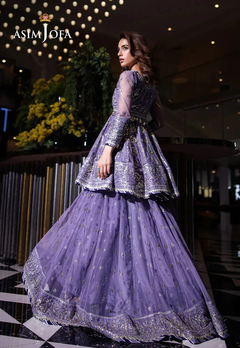 Purple embroidered sharara set with silk shirt and net trousers – view 3 – Poshaq