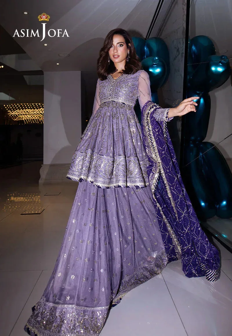 Purple embroidered sharara set with silk shirt and net trousers – view 6 – Poshaq