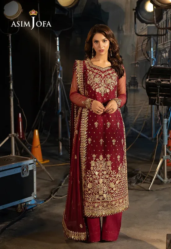 Asim Jofa Festive Collection 25 Magenta Net – view 1 – Poshaq