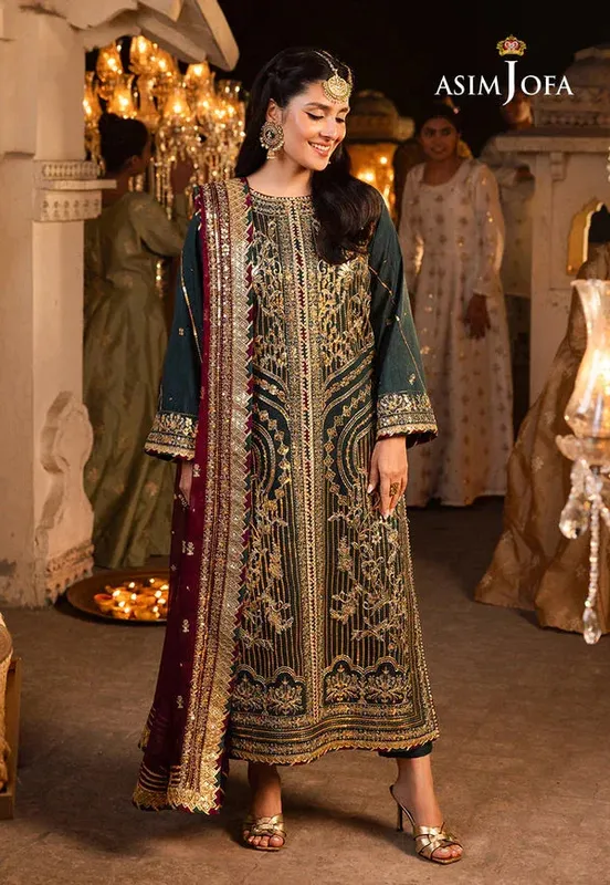Asim Jofa Shehnai Festive Collection Green Raw Silk – view 1 – Poshaq