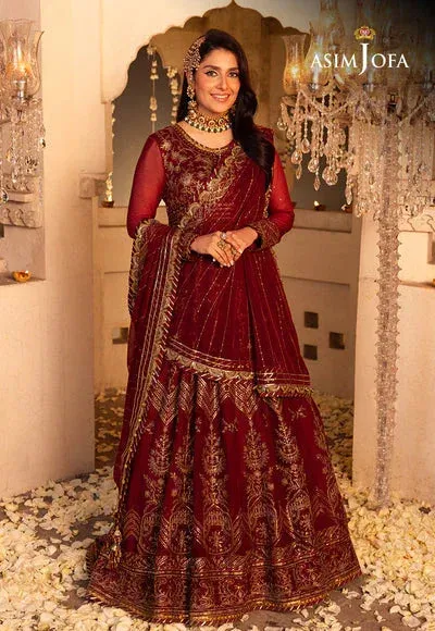Asim Jofa Shehnai Festive Collection Maroon Chiffon – view 1 – Poshaq