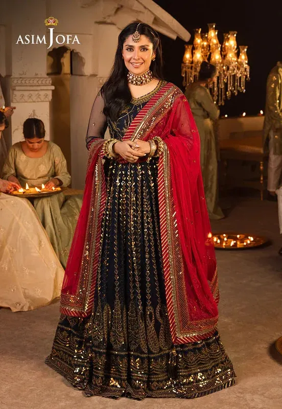 Asim Jofa Shehnai Festive Collection Blue Silk – view 1 – Poshaq