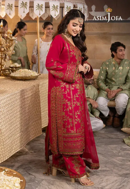 Asim Jofa Shehnai Festive Collection Magenta Raw Silk – view 1 – Poshaq