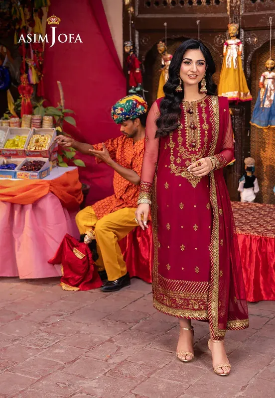 Asim Jofa Pyaar Diyan Gallan Formals Maroon Net – view 1 – Poshaq