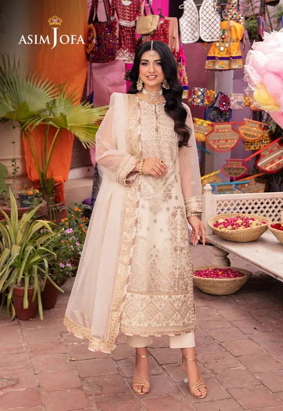 Asim Jofa Pyaar Diyan Gallan Formals Peach Organza – view 1 – Poshaq