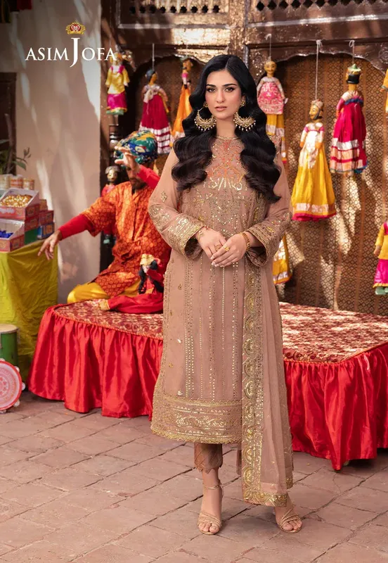 Asim Jofa Pyaar Diyan Gallan Formals Brown Net – view 1 – Poshaq