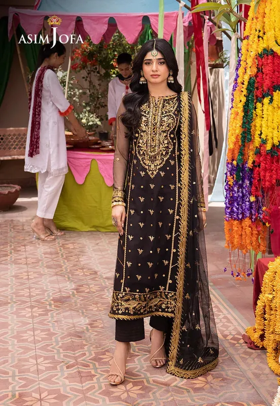 Asim Jofa Pyaar Diyan Gallan Formals Black Net – view 1 – Poshaq