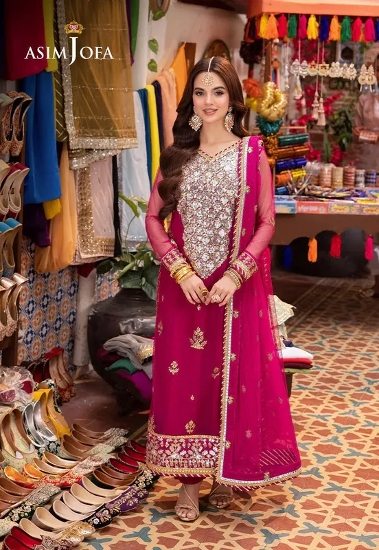 Asim Jofa Pyaar Diyan Gallan Formals Magenta Organza – view 1 – Poshaq