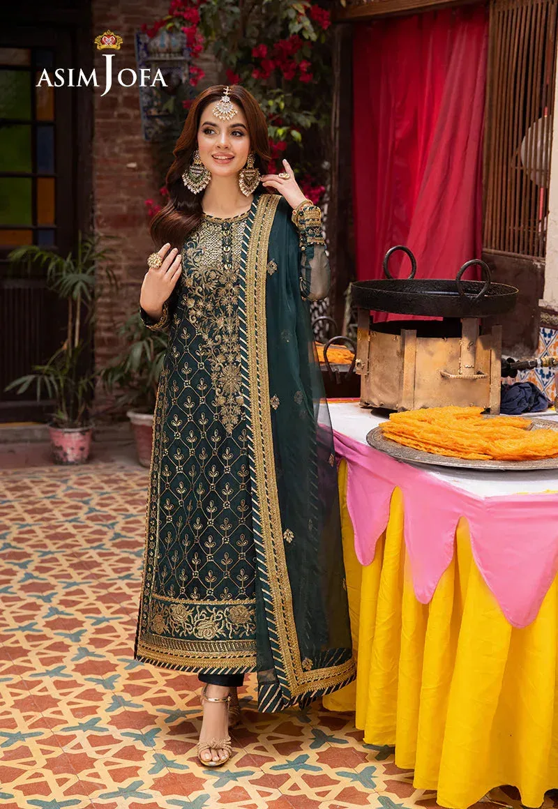 Asim Jofa Pyaar Diyan Gallan Formals Bottle Green Organza – view 1 – Poshaq