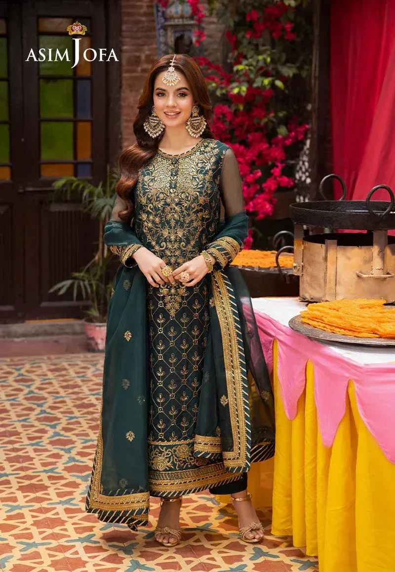 Asim Jofa Pyaar Diyan Gallan Formals Bottle Green Organza – view 2 – Poshaq