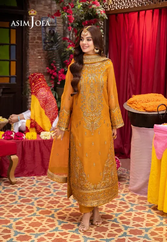 Asim Jofa Pyaar Diyan Gallan Formals Mustard Organza – view 1 – Poshaq