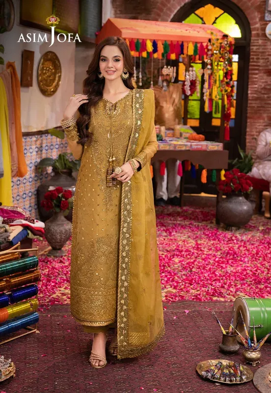 Asim Jofa Pyaar Diyan Gallan Formals Gold Organza – view 1 – Poshaq