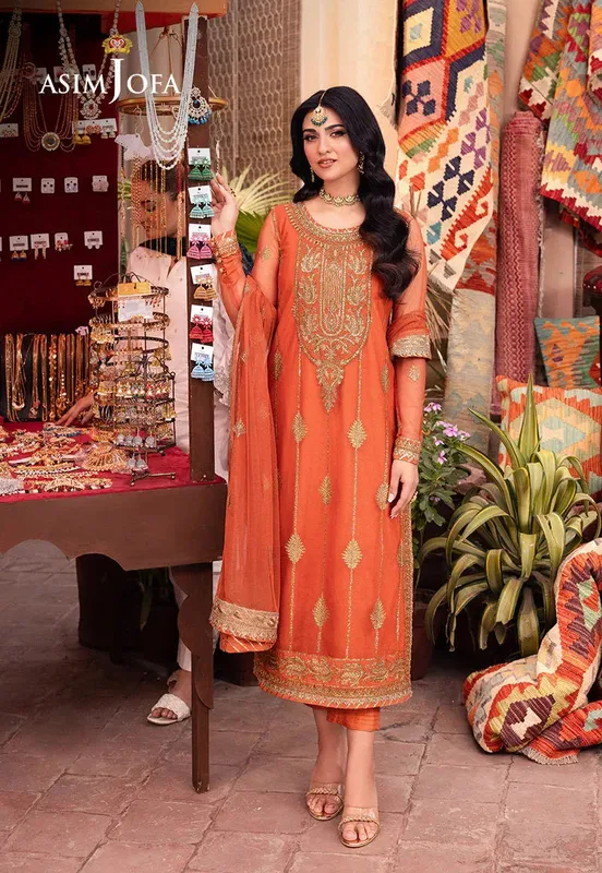 Asim Jofa Pyaar Diyan Gallan Formals Orange Net – view 1 – Poshaq