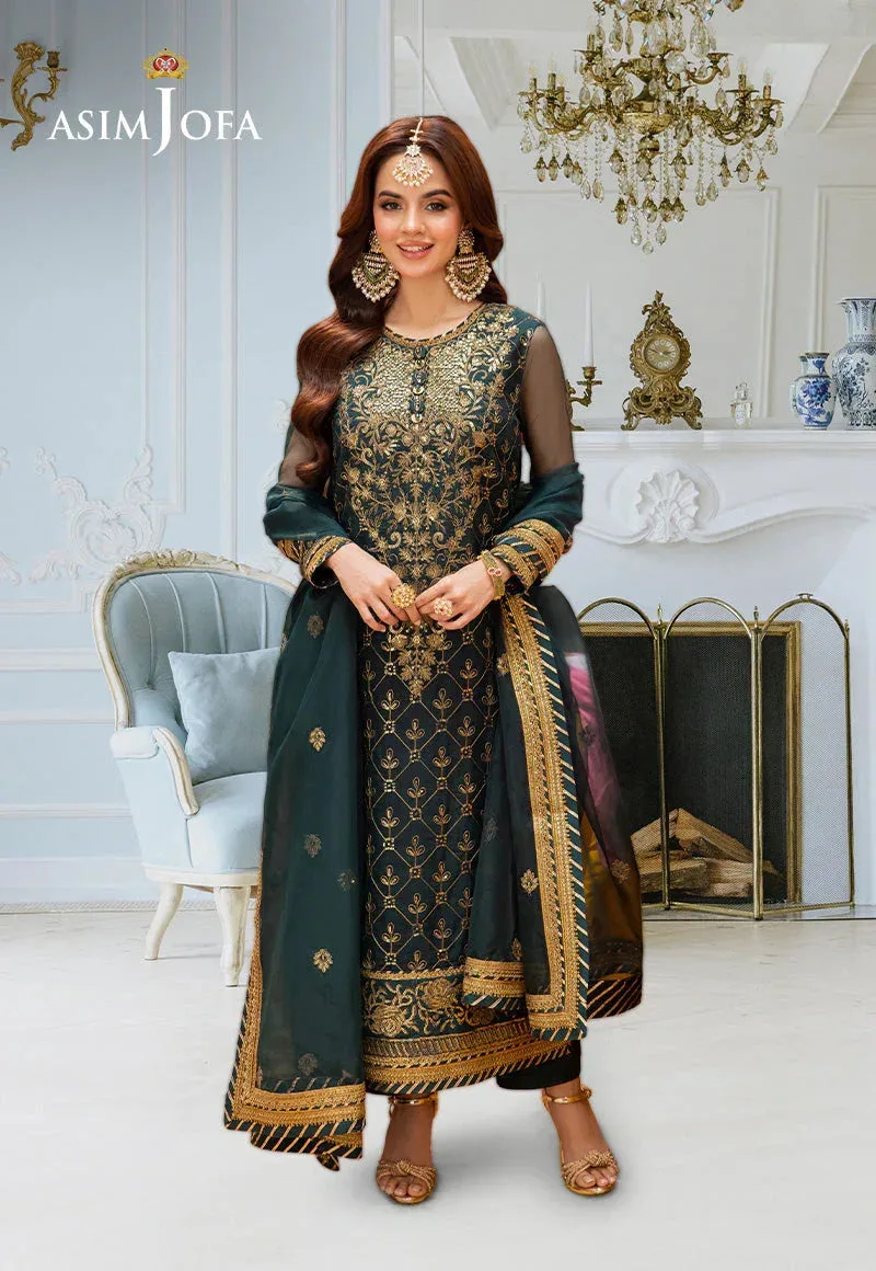Asim Jofa festive luxe Bottle Green Organza – view 1 – Poshaq