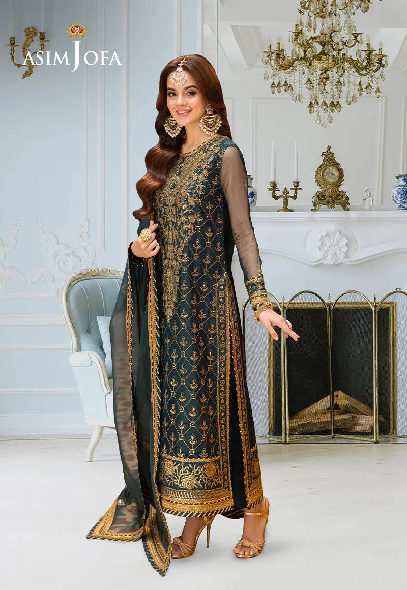 Asim Jofa festive luxe Bottle Green Organza – view 2 – Poshaq