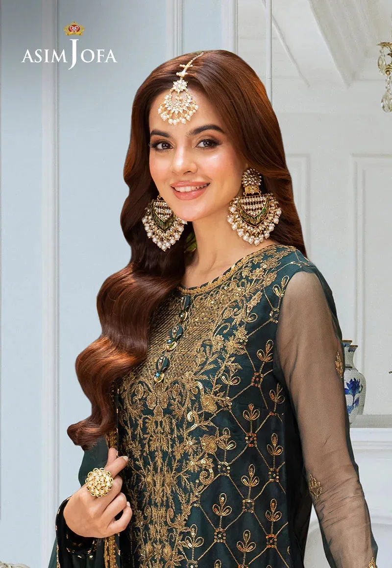 Asim Jofa festive luxe Bottle Green Organza – view 3 – Poshaq