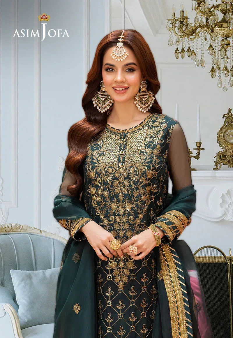 Asim Jofa festive luxe Bottle Green Organza – view 4 – Poshaq