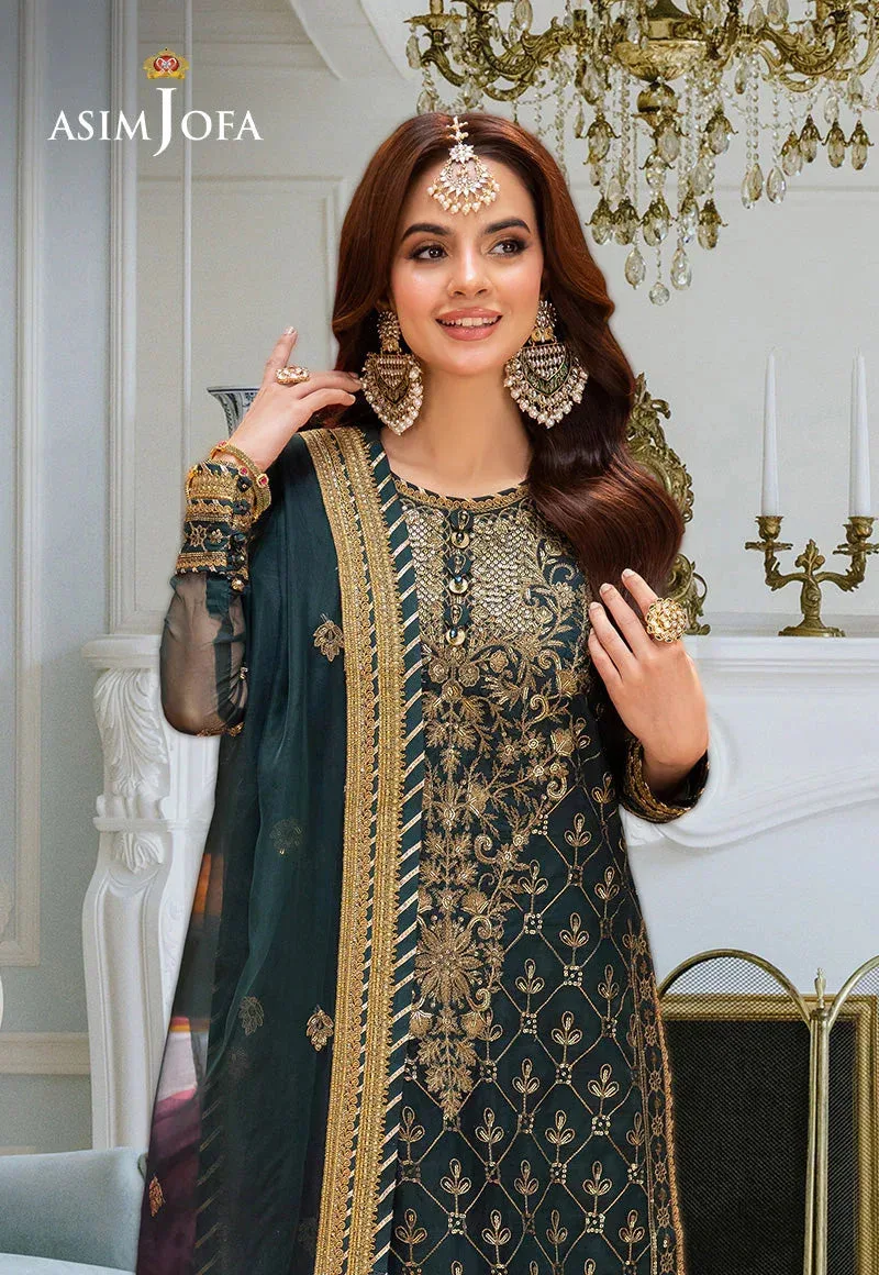 Asim Jofa festive luxe Bottle Green Organza – view 5 – Poshaq