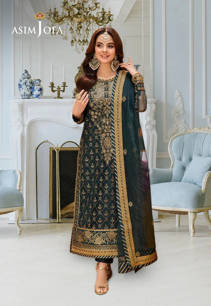 Asim Jofa festive luxe Bottle Green Organza – view 6 – Poshaq