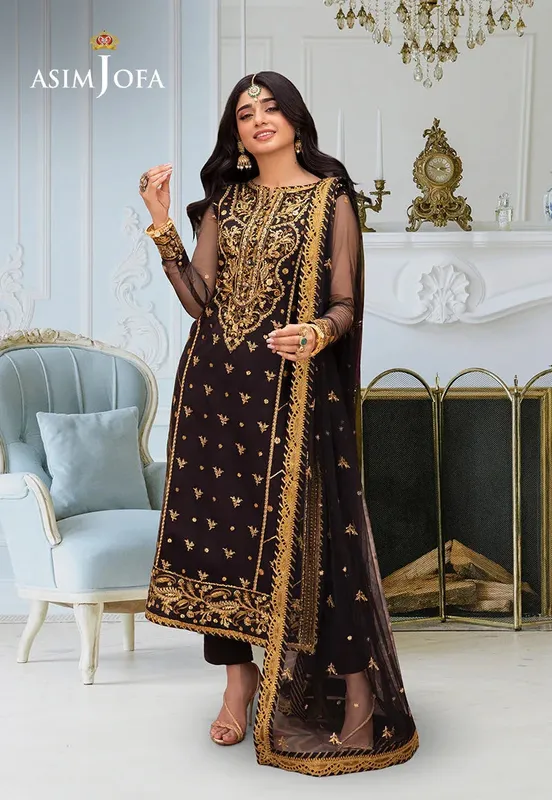 Asim Jofa festive luxe Black Net – view 1 – Poshaq