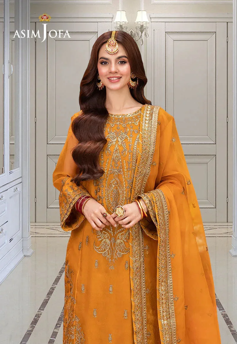 Asim Jofa festive luxe Mustard Organza – view 3 – Poshaq