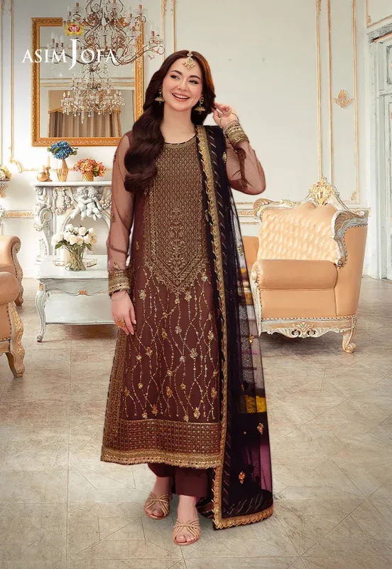 Asim Jofa festive luxe Brown Net – view 1 – Poshaq