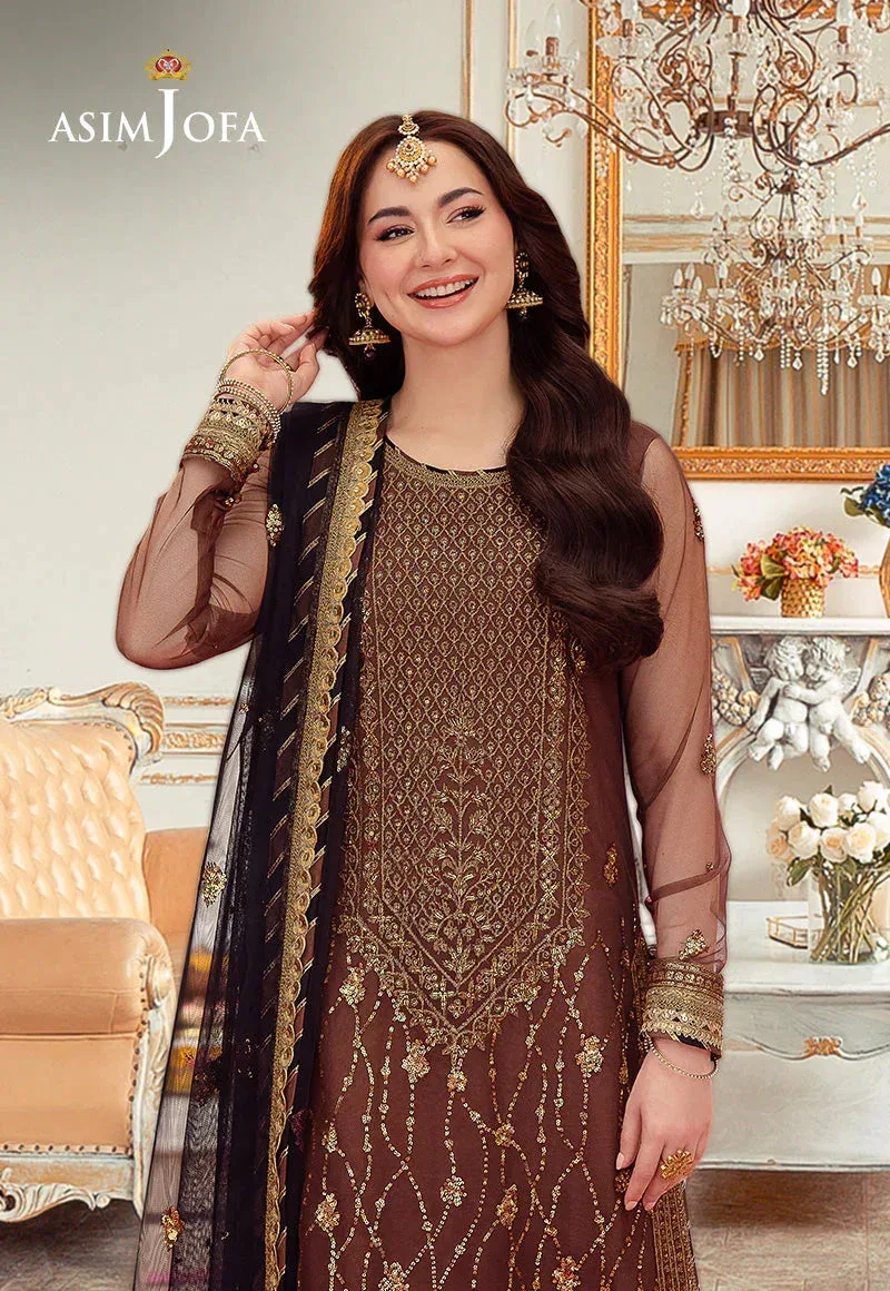 Asim Jofa festive luxe Brown Net – view 4 – Poshaq