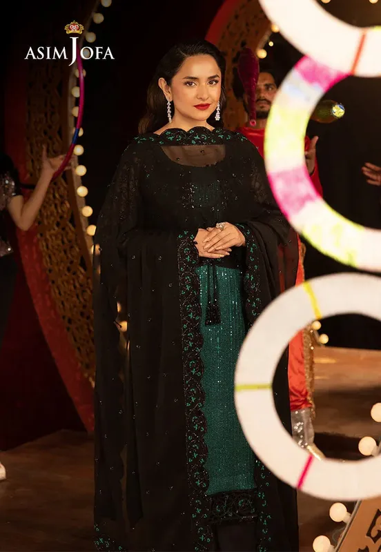 Asim Jofa Luxury Festive Rejoice Black Net – view 1 – Poshaq