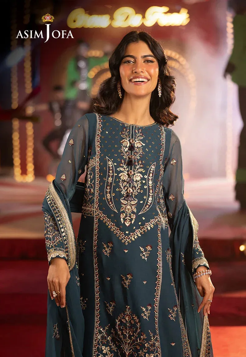 Asim Jofa Luxury Festive Rejoice Turquoise Chiffon – view 3 – Poshaq