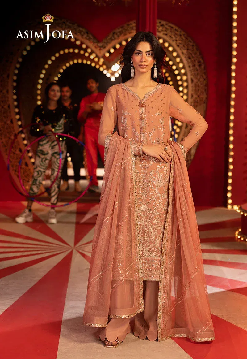 Asim Jofa Luxury Festive Rejoice Peach Chiffon – view 1 – Poshaq