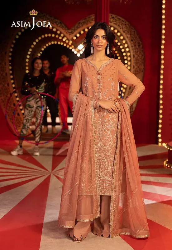 Asim Jofa Luxury Festive Rejoice Peach Chiffon – view 1 – Poshaq
