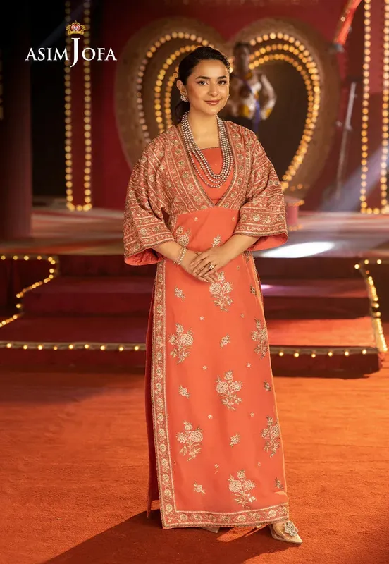 Asim Jofa Luxury Festive Rejoice Peach Chiffon – view 1 – Poshaq