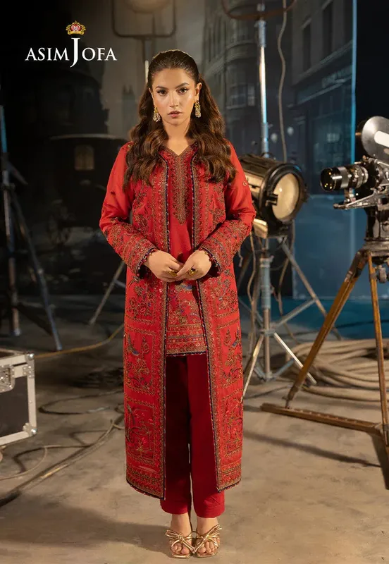 Asim Jofa Luxury Festive Rejoice Maroon Cotton – view 1 – Poshaq