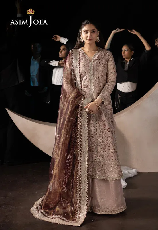 Asim Jofa Luxury Festive Rejoice Maroon Tissue – view 1 – Poshaq