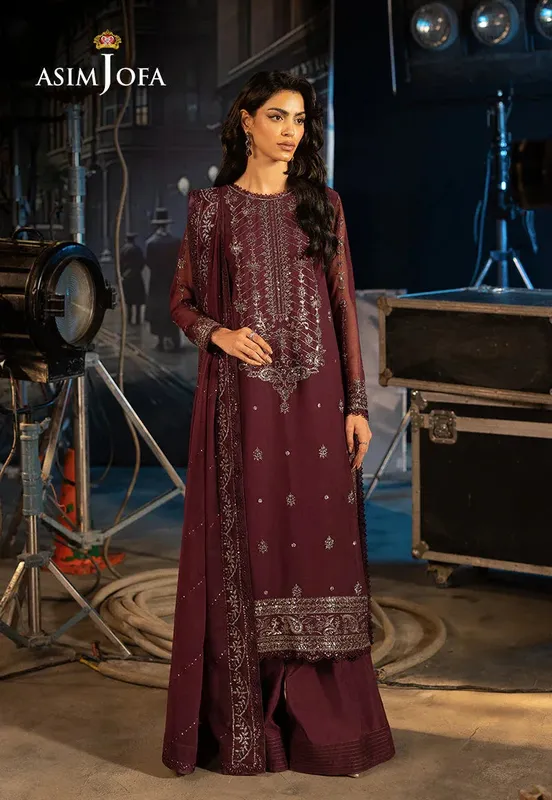 Asim Jofa Luxury Festive Rejoice Purple Chiffon – view 1 – Poshaq