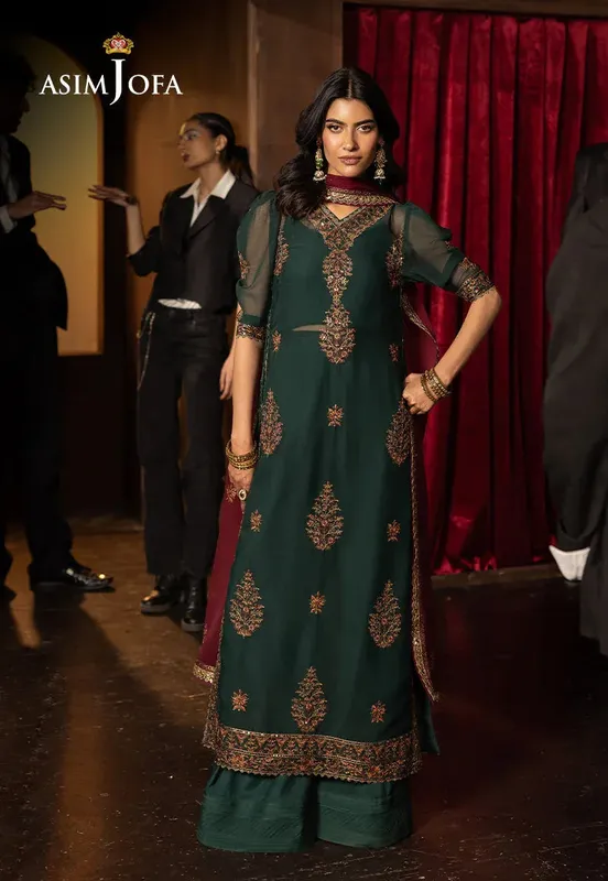 Asim Jofa Luxury Festive Rejoice Maroon Chiffon – view 1 – Poshaq